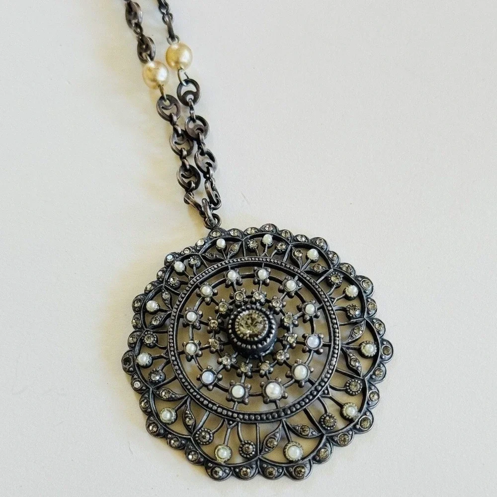 La Vie Parisienne Catherine Popesco France Necklace Pearl Rhinestone Jeweled 16